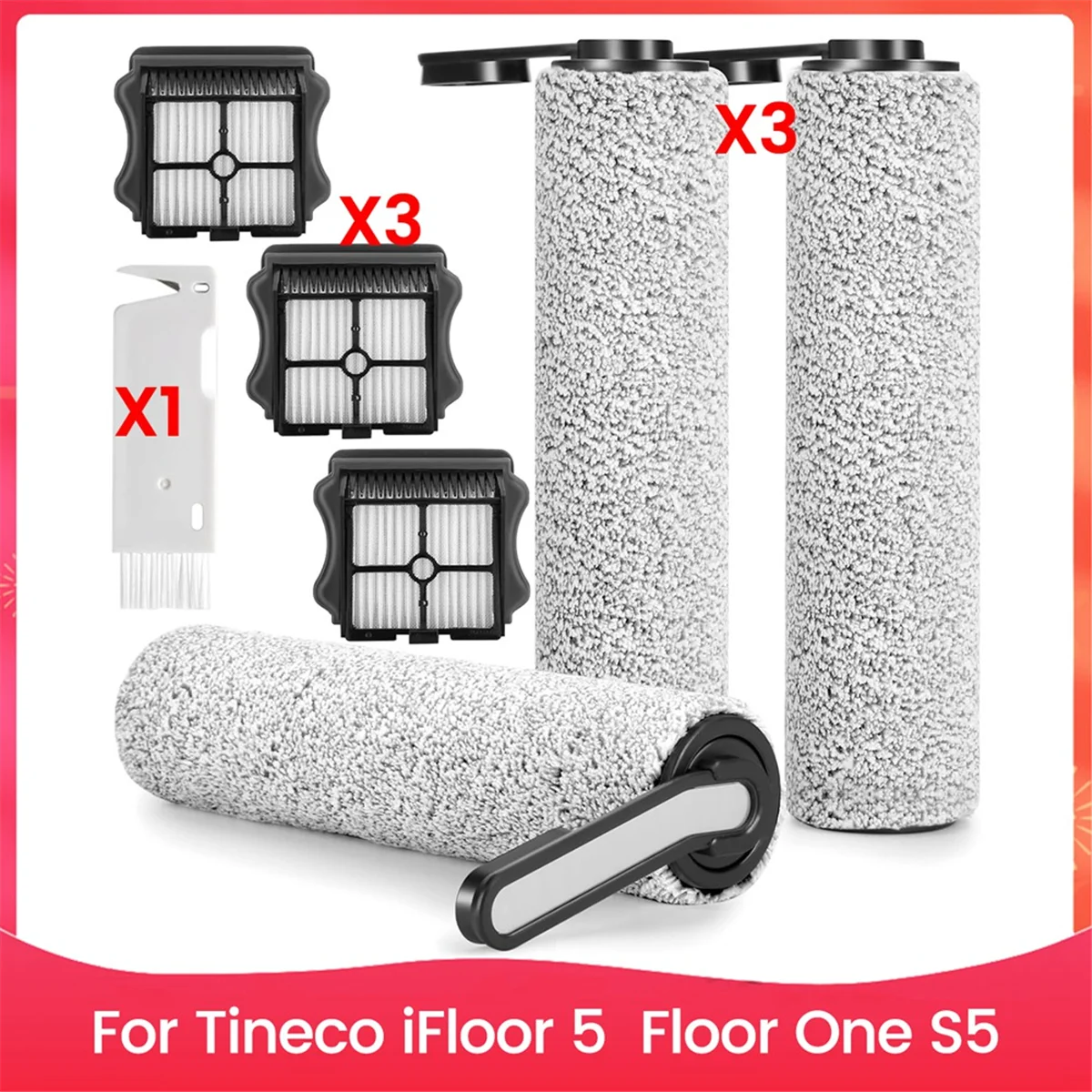 ABKR Reemplazo de cepillo de rodillo para Tineco IFloor 5, Floor One S5 Rodillos de cepillo para aspiradora inalámbrica y filtros Hepa