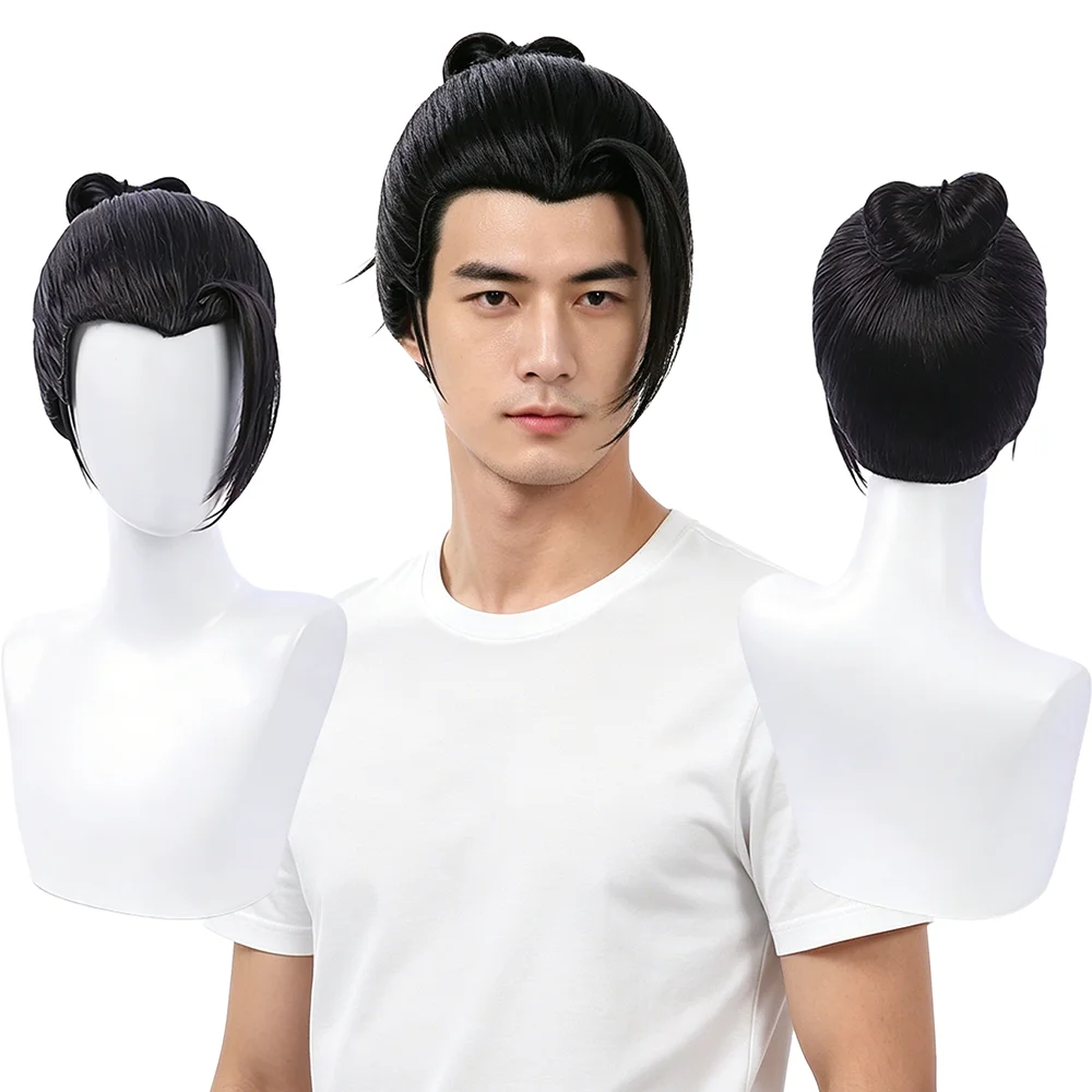 

Suguru Geto Wig Jujutsu Kaisen Cosplay Pre-styled Updo Bun Natural Black Heat Resistant Synthetic Wig For Men