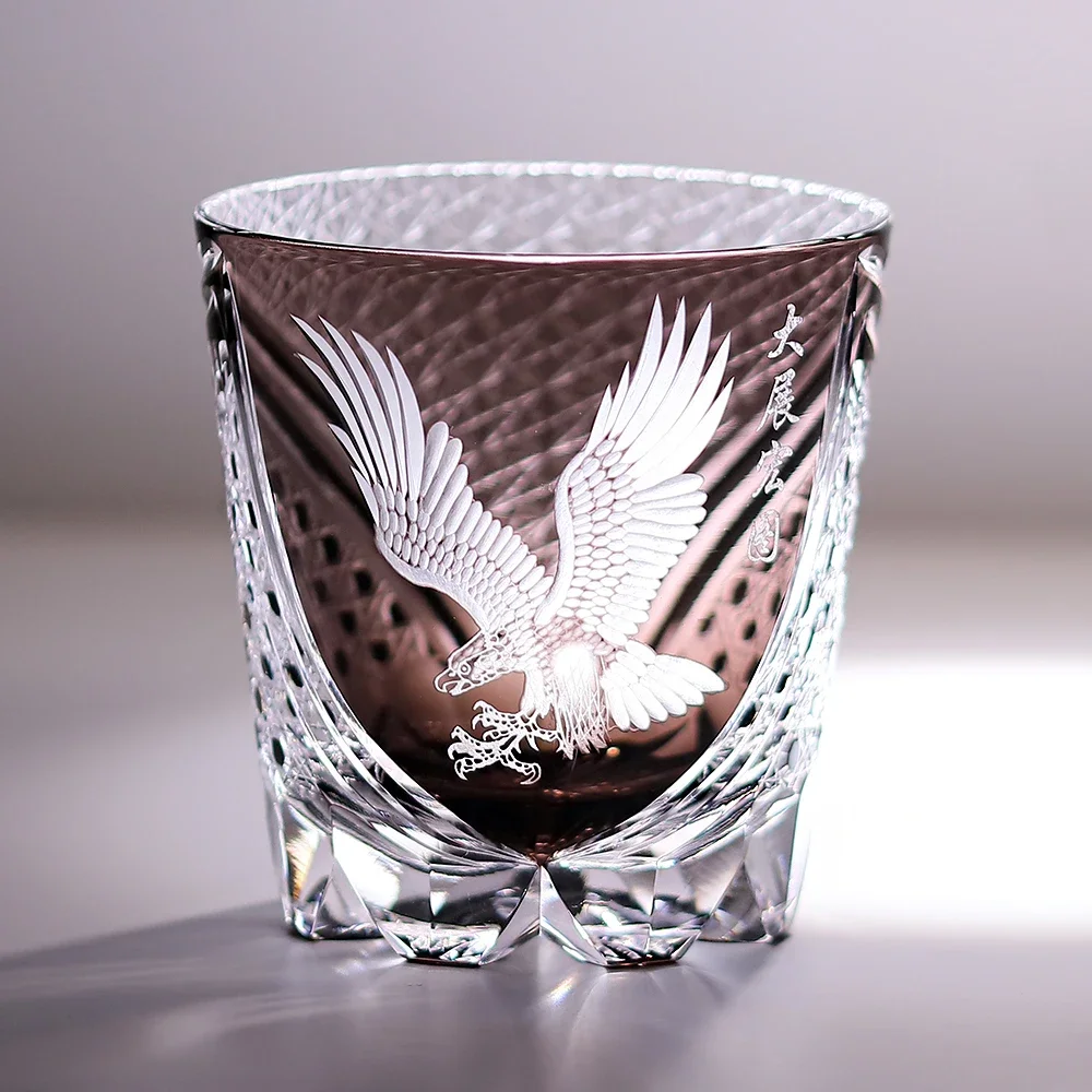 320 ml Handcrafted Black Whiskey Glass Tumbler Edo Kiriko Cut Ambition Design Barware for Gift