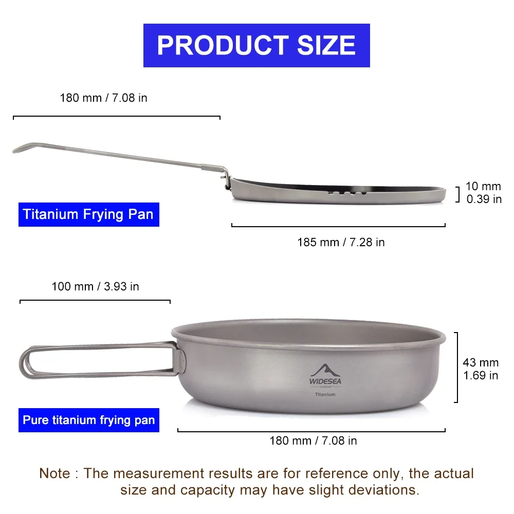 Widesea Titanium Nonstick Frying Pan Pot Bowl Camping Ultra-light Plate Tableware Cooking Utensils Bbq Picnic Cookware