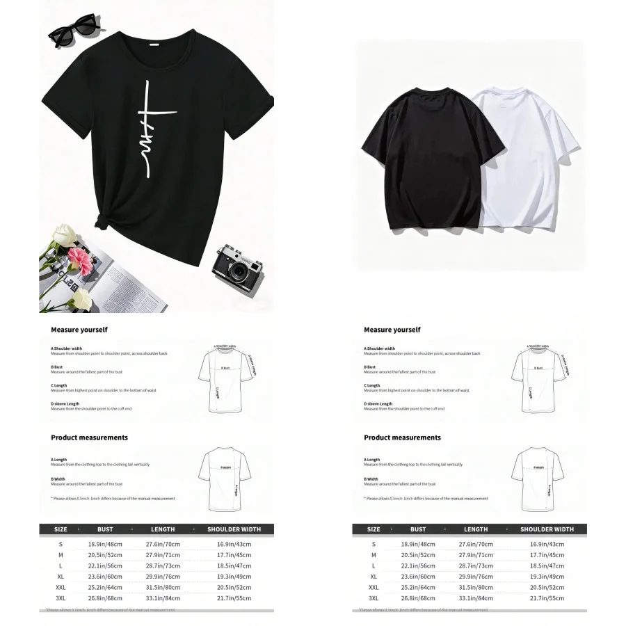【New style】White  T-Shirt Minimalist Design Christian Symbol Faith pired Fashion Top Women Casual Wear Fun Printed Short Sleeve