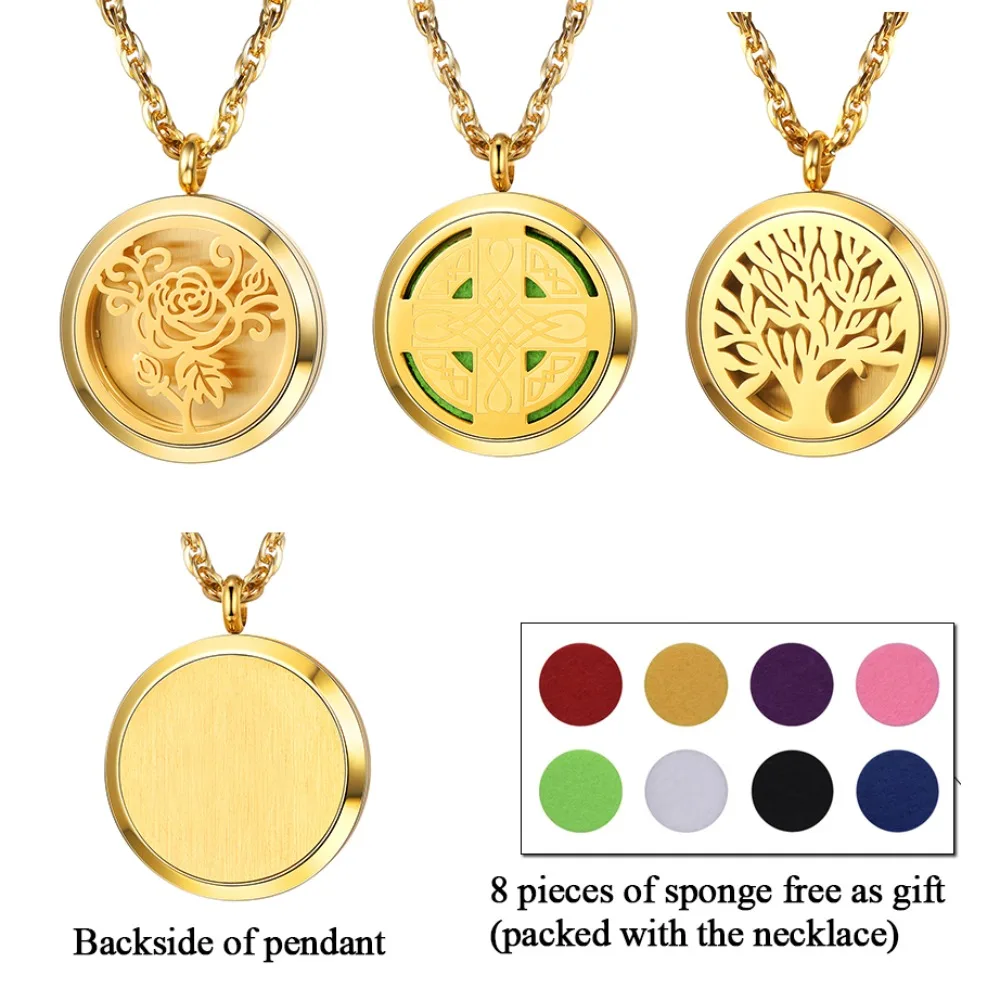 U7 37mm Round Perfume Diffuser Necklace for Man Woman Stainless Steel Essential Oil Locket Aromatherapy Anxiety Relief Jewelry