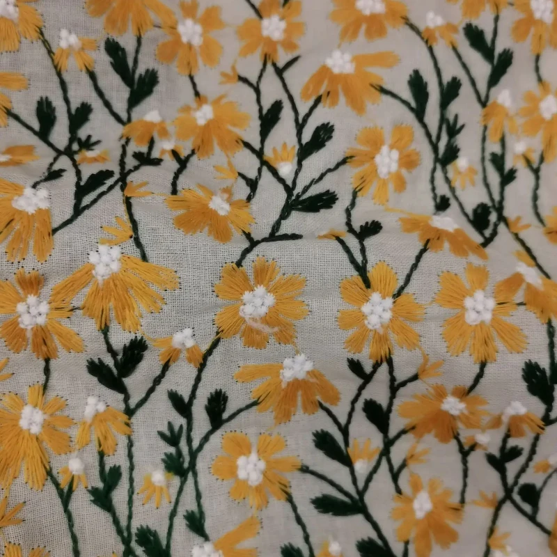 

45x125cm Daisy Cotton Linen Embroidered Fabric Handmade Dress Bag Sewing Home Tablecloth Cushion Diy Decorative Fabric