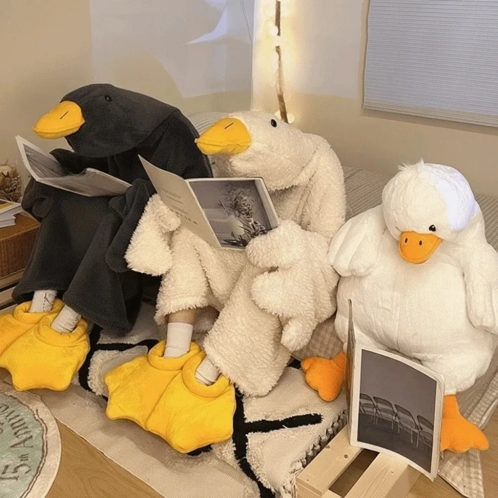 

Soft Coral Fleece Big White Goose Onesie Pajamas Cartoon Windproof Winter Warm Hooded Pajamas Texture Thicken Nightgown