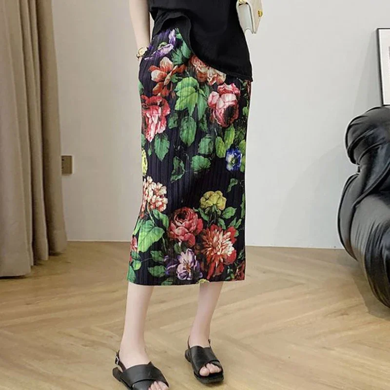 

Thin Pleated Half Skirt for Women's Summer Design, with A Split Mid Length and Loose Fitting Straight Pleated Skirt