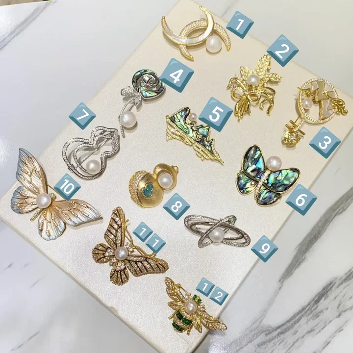 

Freshwater Pearl Brooches Collection Butterfly/Flower/Gourd White Natural Pearl Pin Unisex Women Men Jewelry Accessory Wholesale