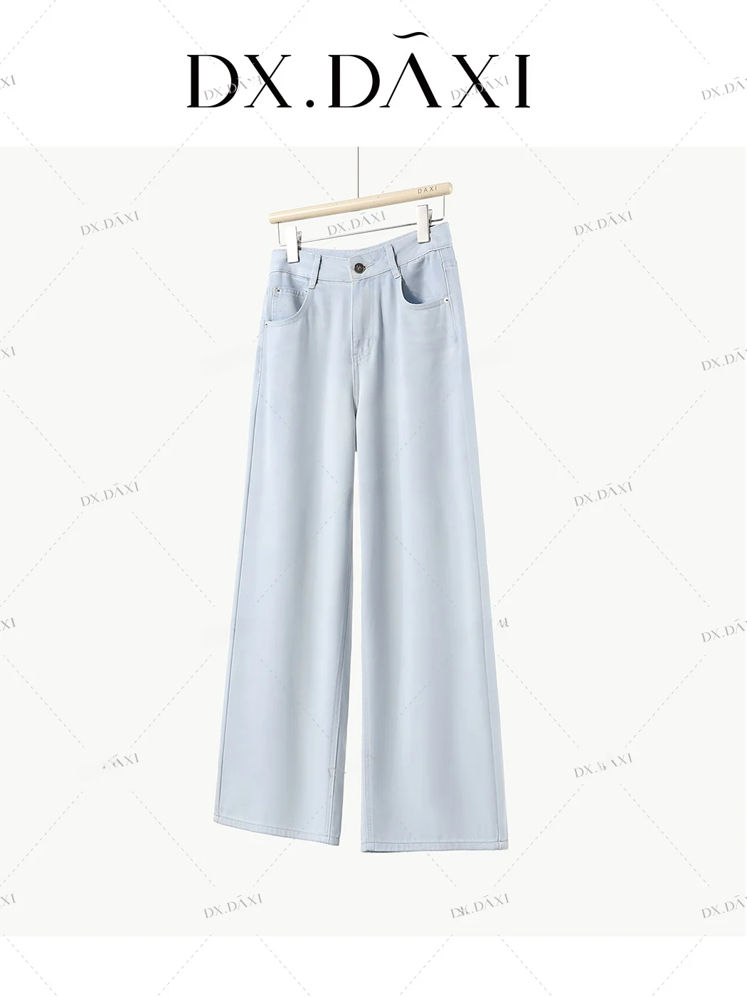 

High Waist Slimming Straight Leg Light Blue Silk Denim Jeans Women's Summer New Style Transparent Oxygen Sensation Casual Pants