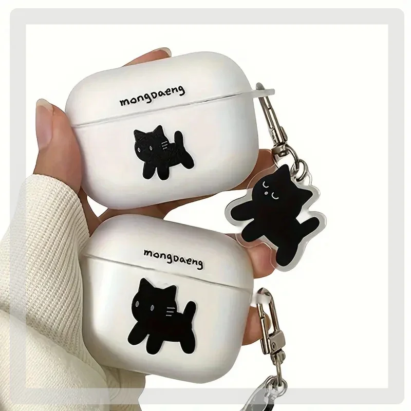 Ins Style Black Cat Airpods Case for Airpods 4 1 2 3 Pro Pro2 2022 Funny Cat Soft Earphone Air Pods 4 Covers Anime Funda Couque