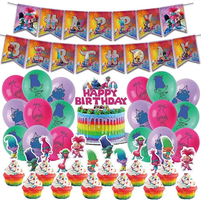 

Trolls Balloon Birthday Party Supplies Decoration Magic Girl Cake Topper Banner Home Garden Wed Decor Baby Shower