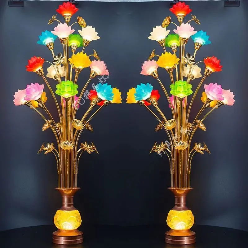 

TEMAR Colored LED Lotus Table Lamp For Buddha Lamp Household Buddha Hall Lamp Glass Lamp Temple Worship Buddha Front Lamp