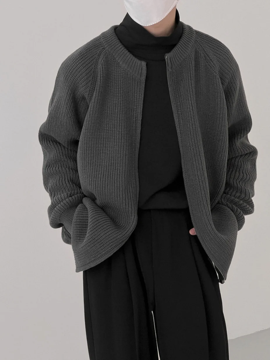 

Men's Autumn Winter Simple Knitted Sweater Cardigan Zipper Color Warm Casual Outerwear Youth Faion round Ne Long Sl...