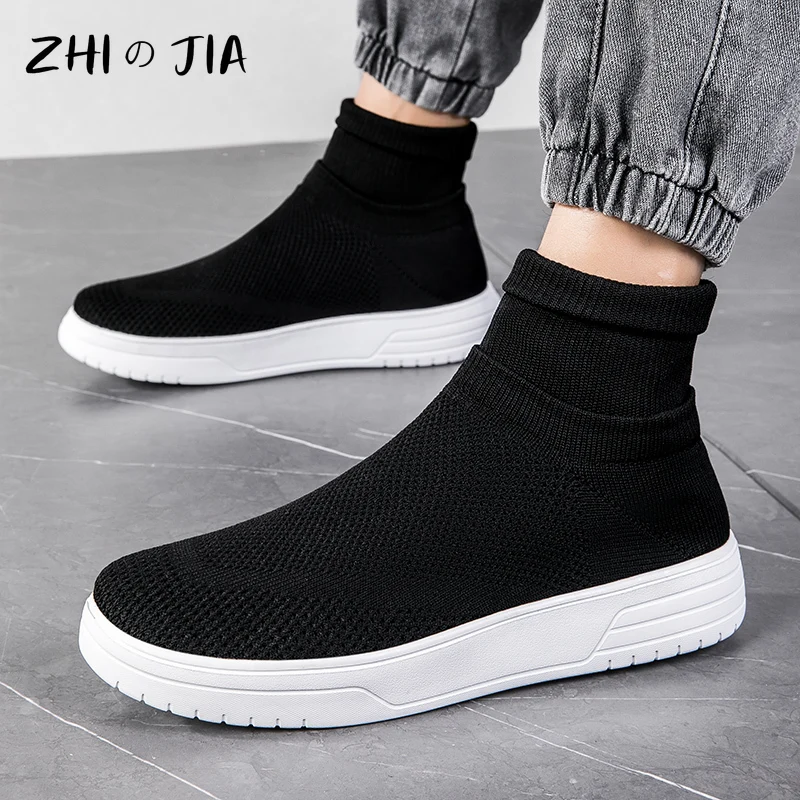 

New Large Knitted Breathable Couple Casual Sneaker Slip On Four Seasons Socks Shoes Lightweight Comfortable Running Footwear