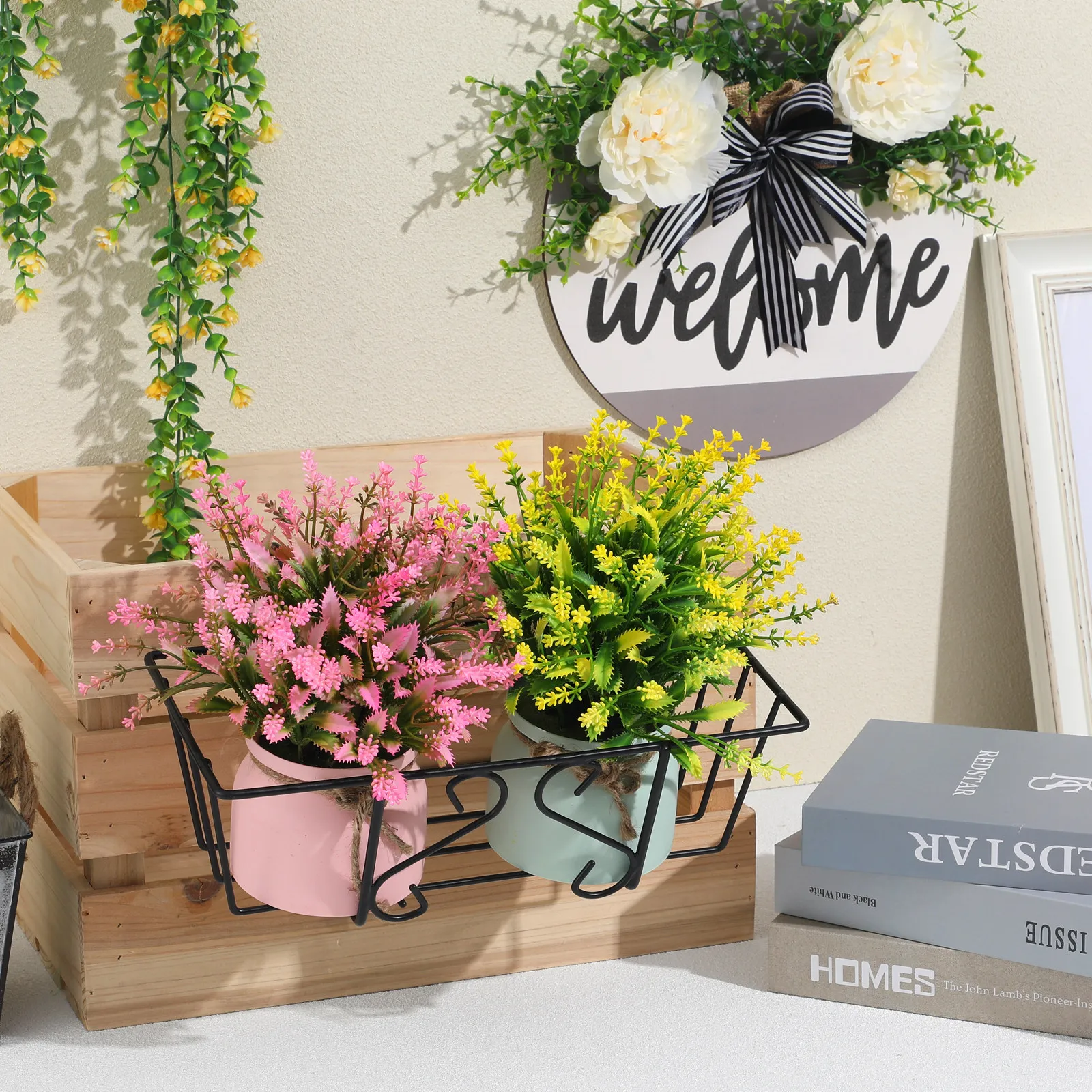 

Подвесная подставка для цветочных горшков, железный держатель для кашпо, полка для цветов для сада и балкона, прочный металлический кронштейн для хранения ваз и подвесных растений