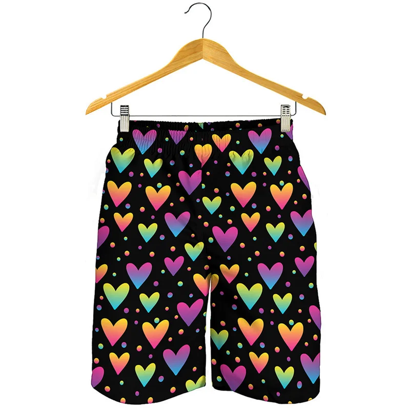 Cartoon Love Heart Graphic Short Pants For Men Women 3D Printed Beach Shorts Summer Oversized Swim Trunks Cool Surf Board Shorts