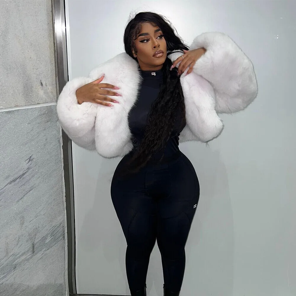 Fashion Women Whole Skin Real Fox Fur Coat Nature White Fur Short Jacket Outwear Winter authentic genuine fur coats free shippin