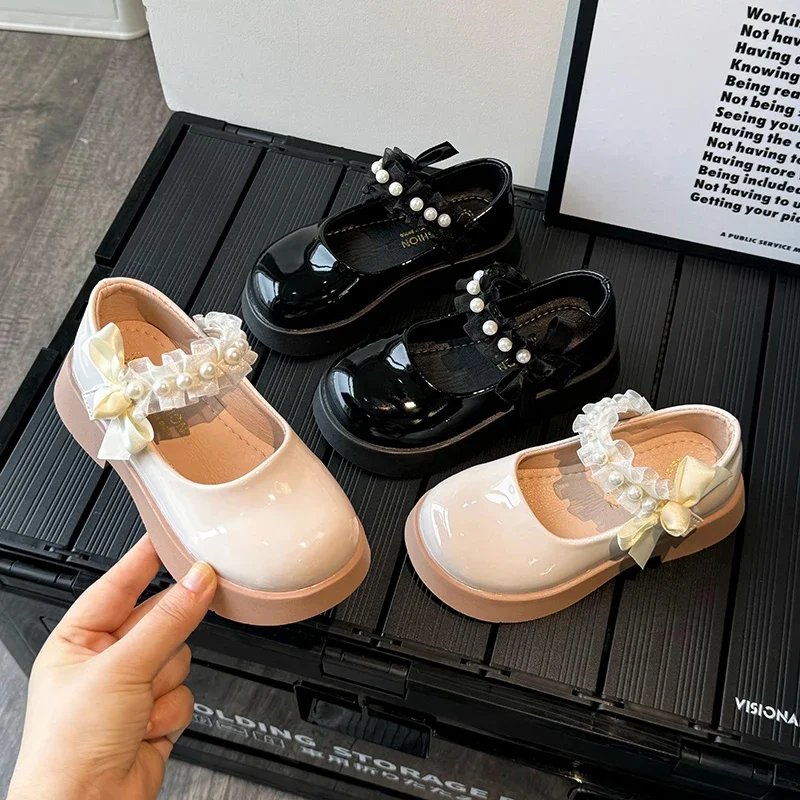 Girls Leather Shoes for Party Wedding Soft Sole Children Princess Mary Jane Shoes Fashion Kids Performance Shoes with Bow-knot