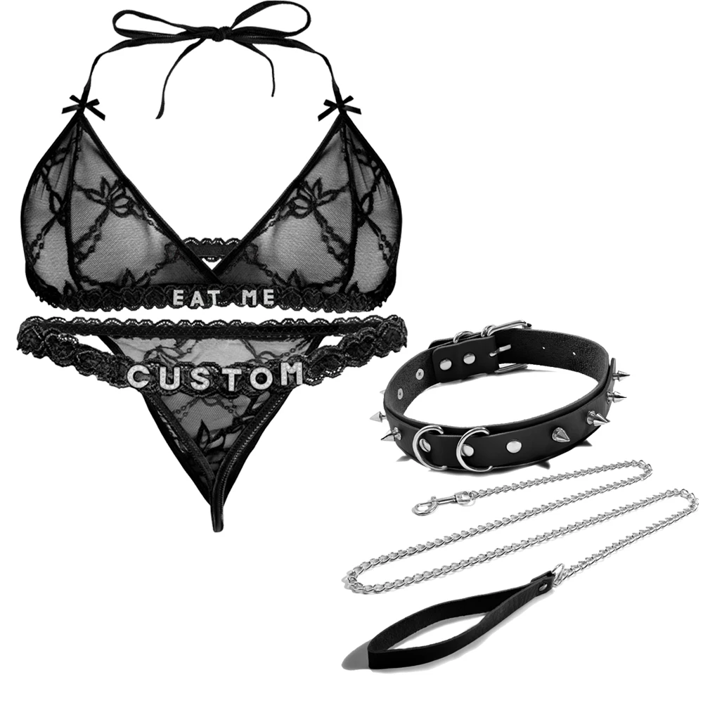 

Personalized Name Thong Sexy Embroidery Lingerie Set with Name Custom Name G-string Panties for Women Valentine's Day Gifts