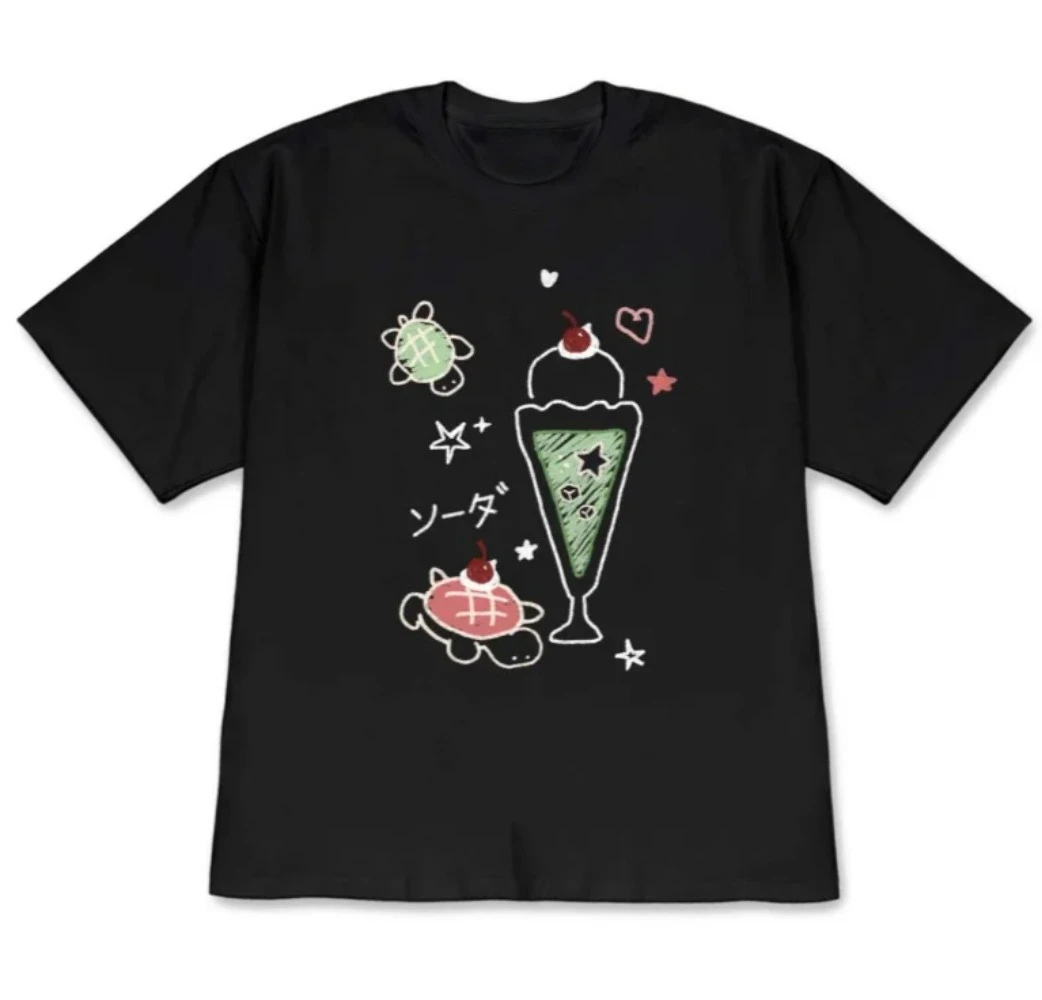 Minimalist Parfait Doodle Graphic T-Shirt Kawaii Soda Float Print Short Sleeve Casual Tee Women Aesthetic Tops Y2k Stylish Tops