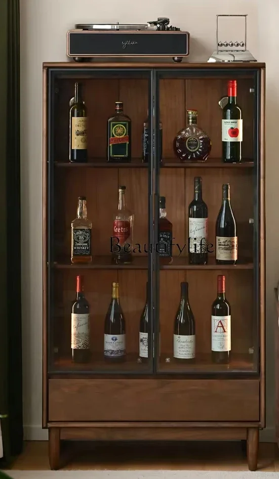 

X4 *Solid wood wine cabinet, black walnut display cabinet, restaurant light luxury style household storage side cabinet