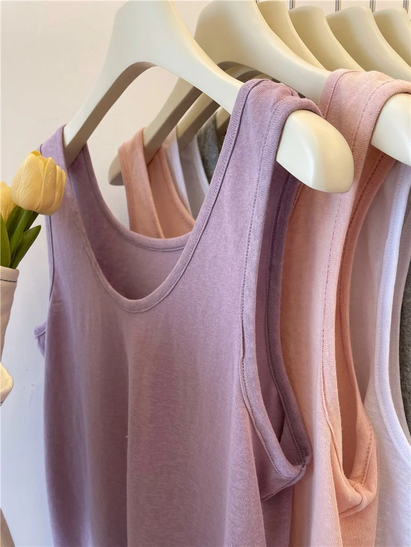 

Washed Cotton Linen Work Vest Summer Base Layer Top 11 Colors Large Size Women's Fashion Commute Style round Neck Vest