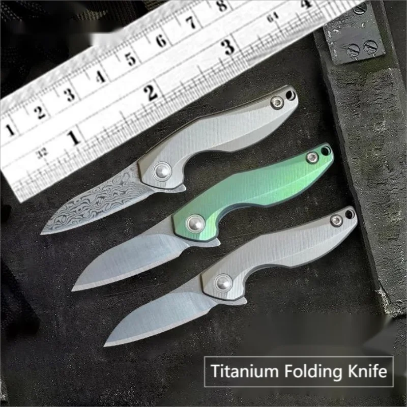 

High Hardness D2 Steel Mini Titanium Alloy Folding Knife Portable EDC Pocketknives Open Express Security Self-defense Hand Tools