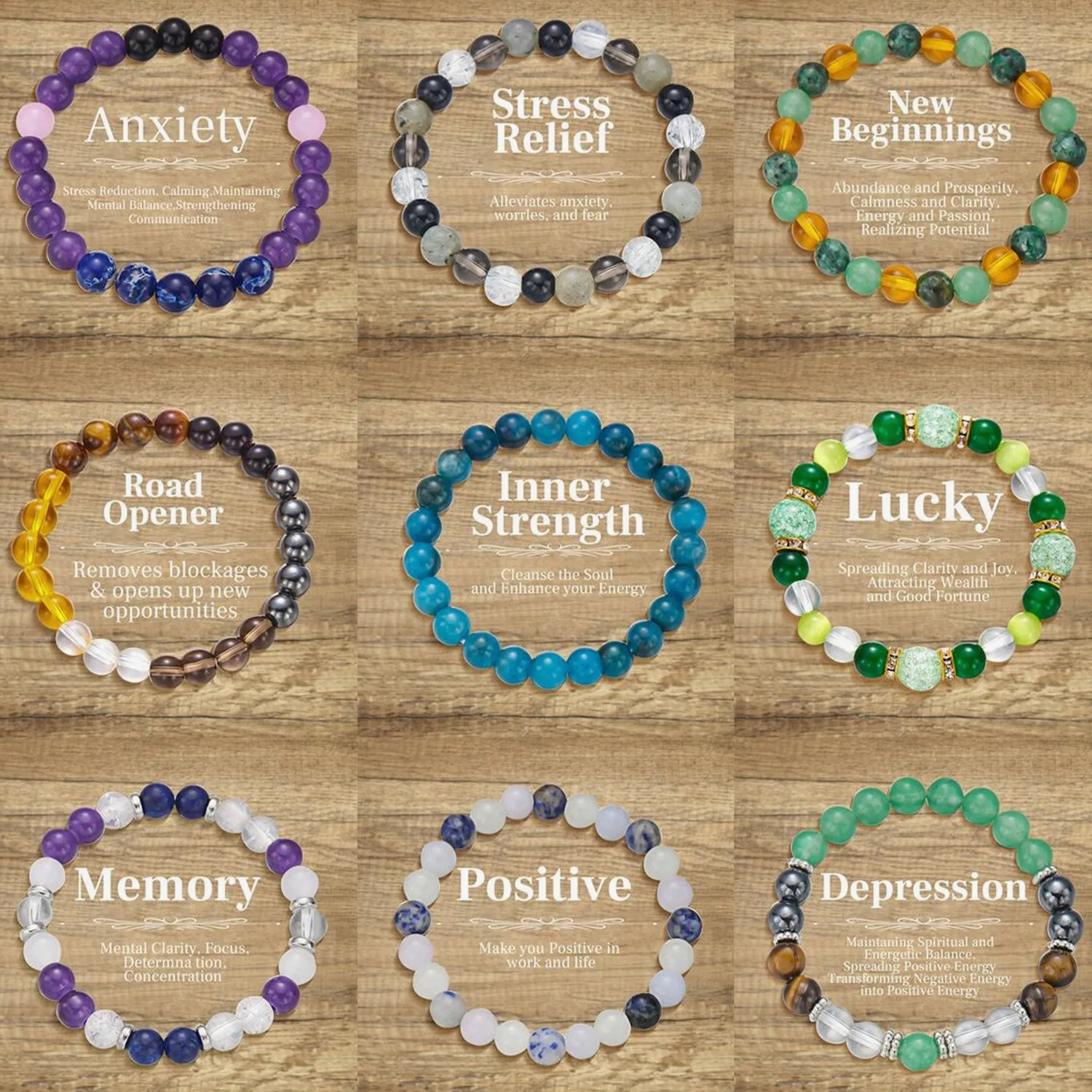 8mm Aventurine Tiger Eye Natural Stone Geometric Beaded Stretch Bracelet Handmade Retro Jewelry for Women Men