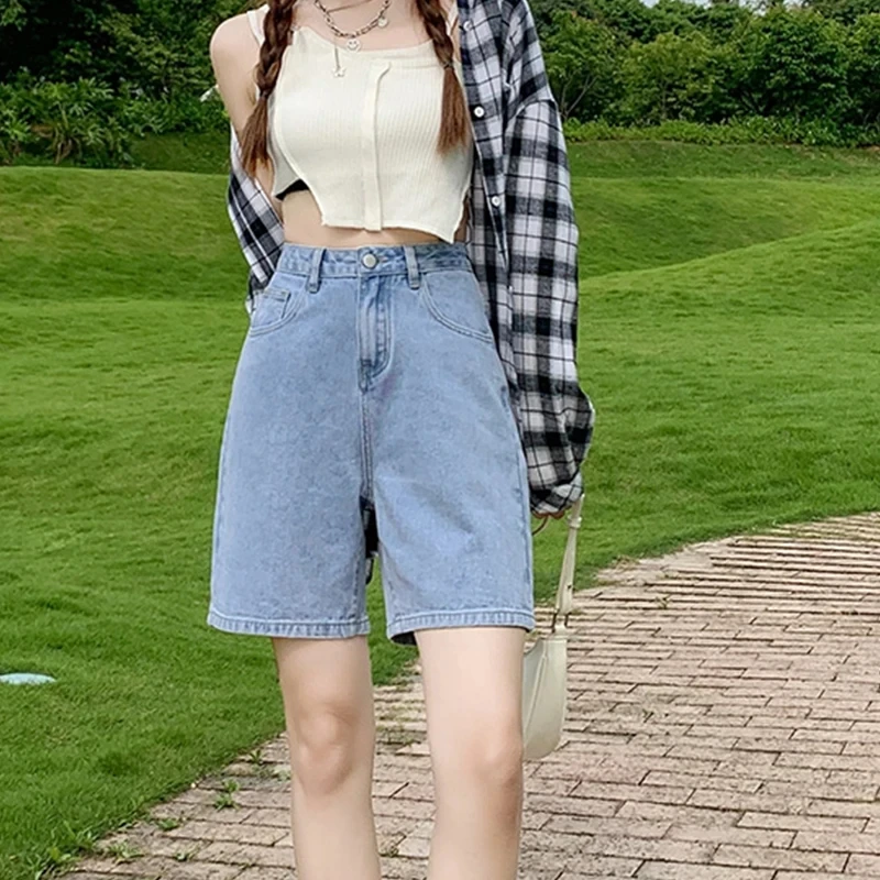 2024 High Waist Denim Shorts Women's Summer  Pants Loose and Slim Wide Leg 5 Quarter Mid pants