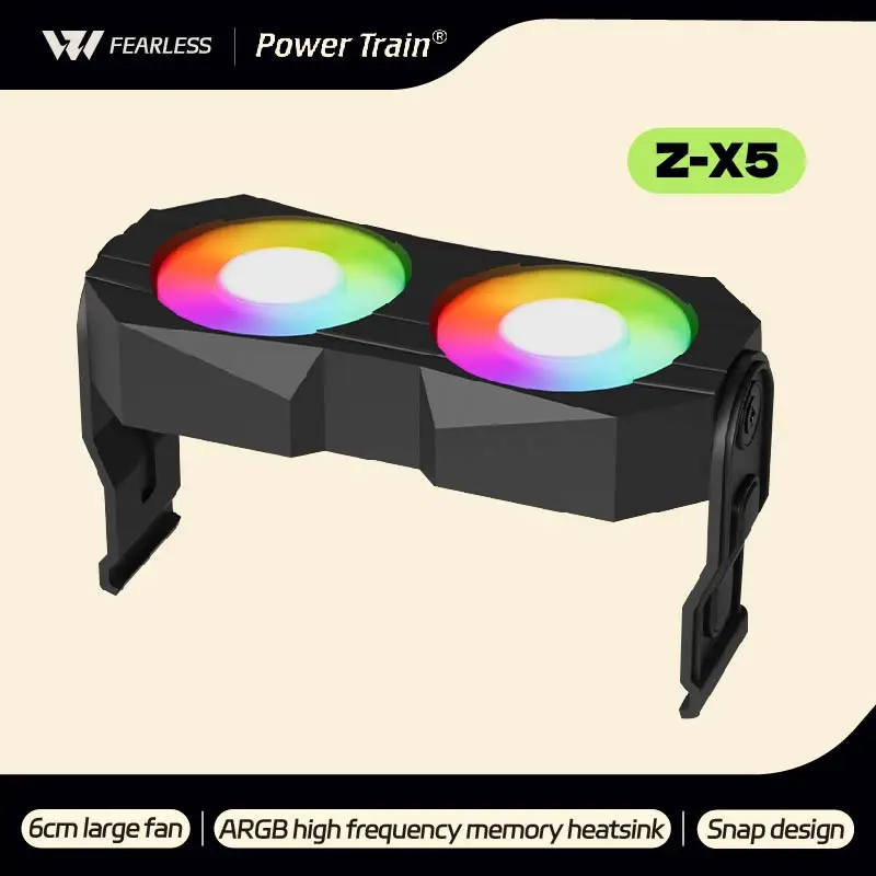 Power Train Z-X5 ARGB Divine Light Synchronous Memory Cooling Radiator Dual Fan Supports DDR2/DDR3/DDR4/DDR5