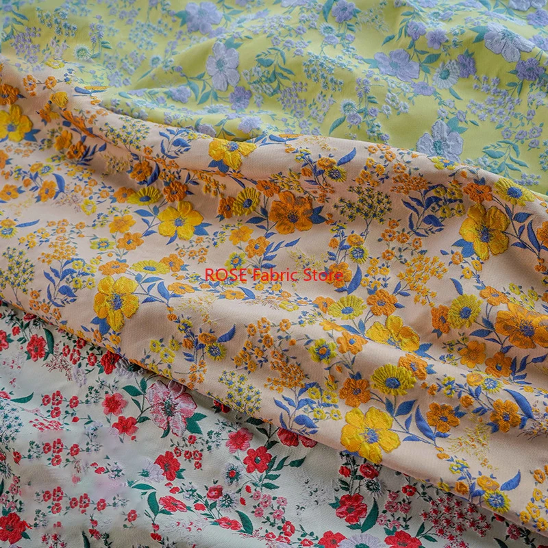 1 Meter Bright Flower Embossed Yarn Dyed Jacquard Fabric Spring Autumn Women's French Style Elegant Dress Diy Sewing Fabric