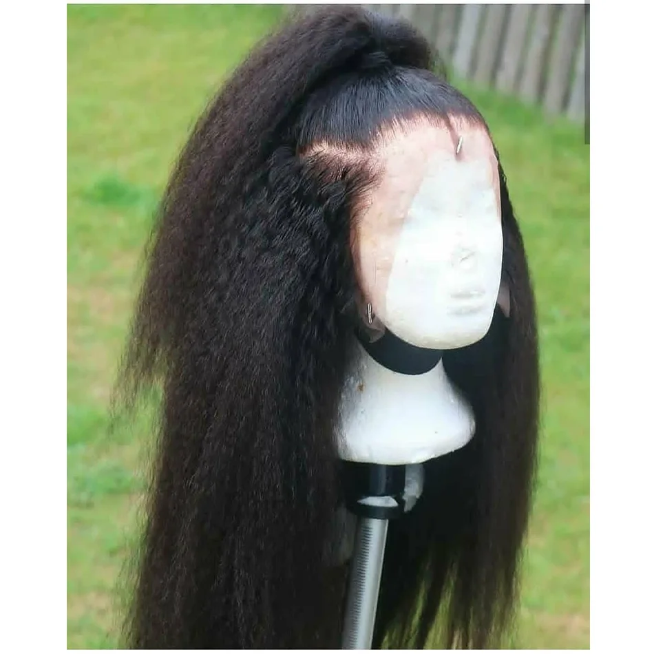 

Glueless Soft 26Inch 180Density Long Yaki Kinky Straight Natural Black Lace Front Wig For Women BabyHair Heat Resistant Daily