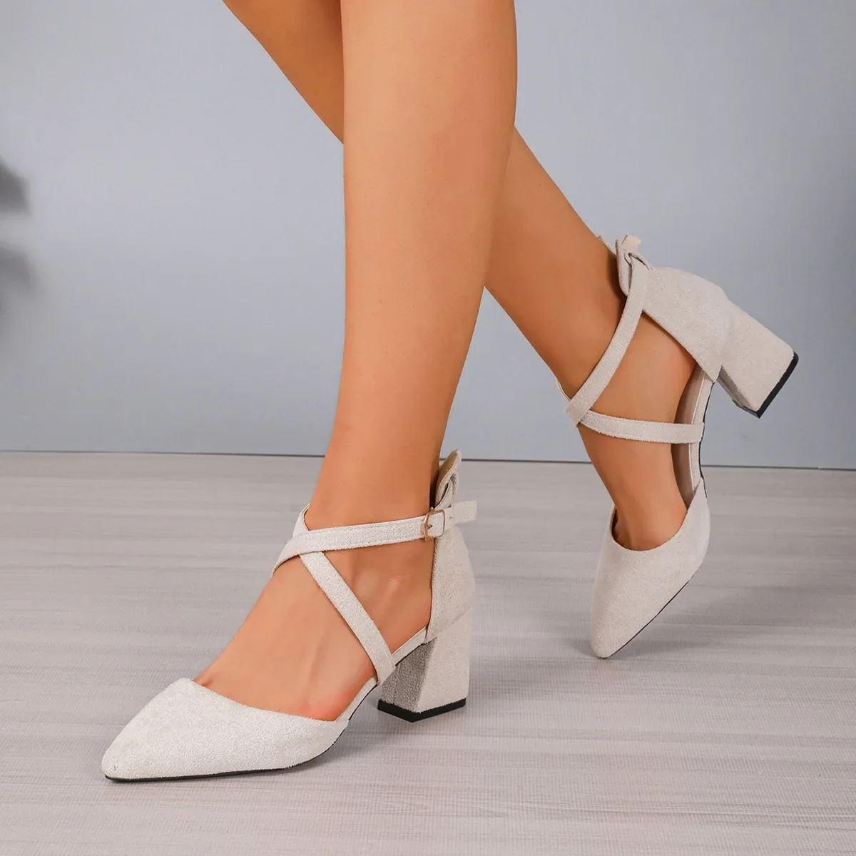 Summer Women's Sexy Pointed-Head High-Heeled Shoes With Cross Straps Slimming Ankle-Length Rubber Upper Shoes From China