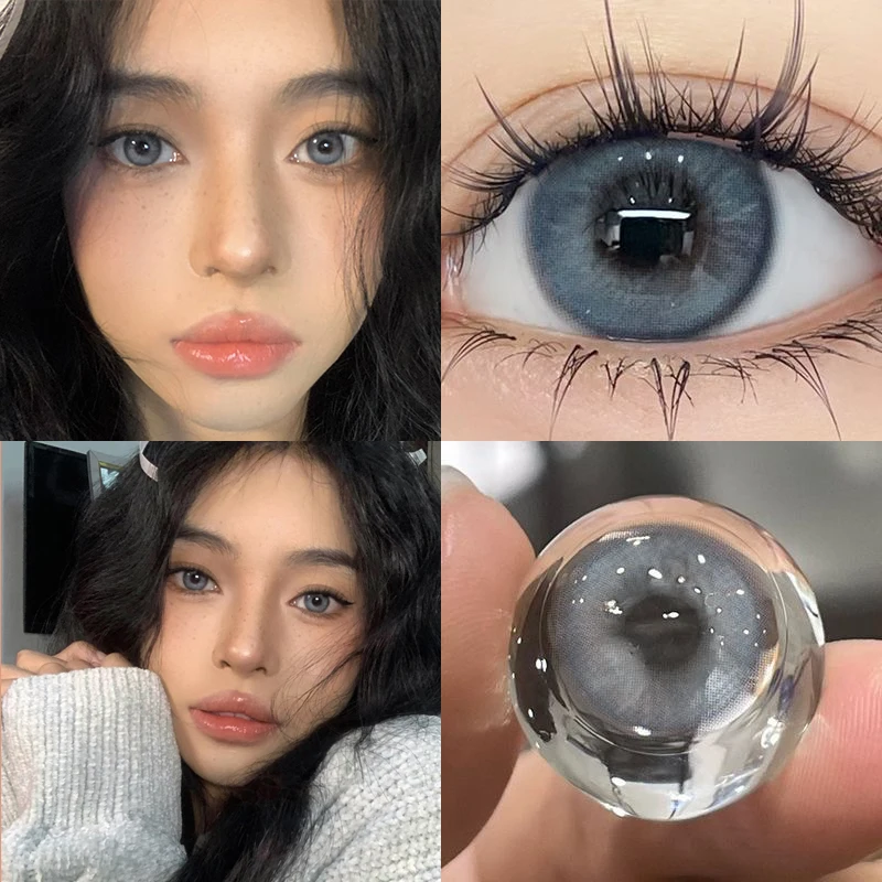 YIMEIXI 2-Piece New Colorful Contact Lenses Grey Beautiful Pupil Soft Lenses Myopia Degree Makeup Lens London Fog Grey