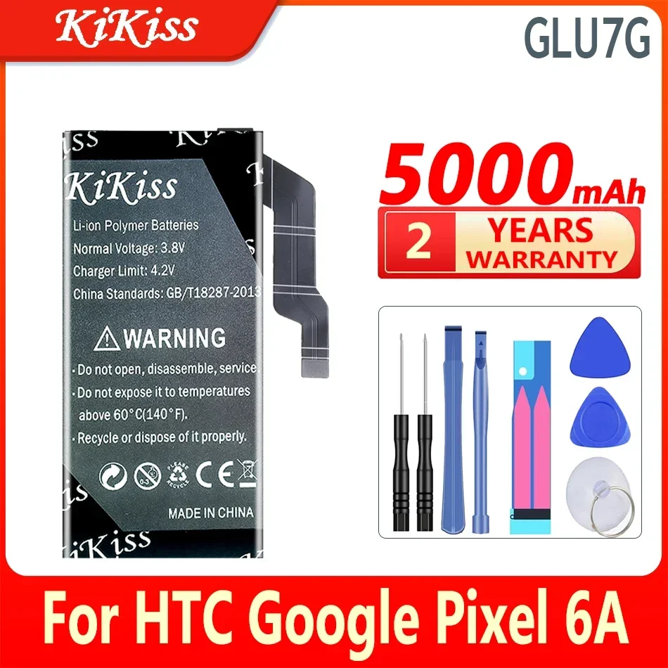 KiKiss Battery GLU7G 5000mAh For HTC Google Pixel 6A 6 A High Capacity Bateria