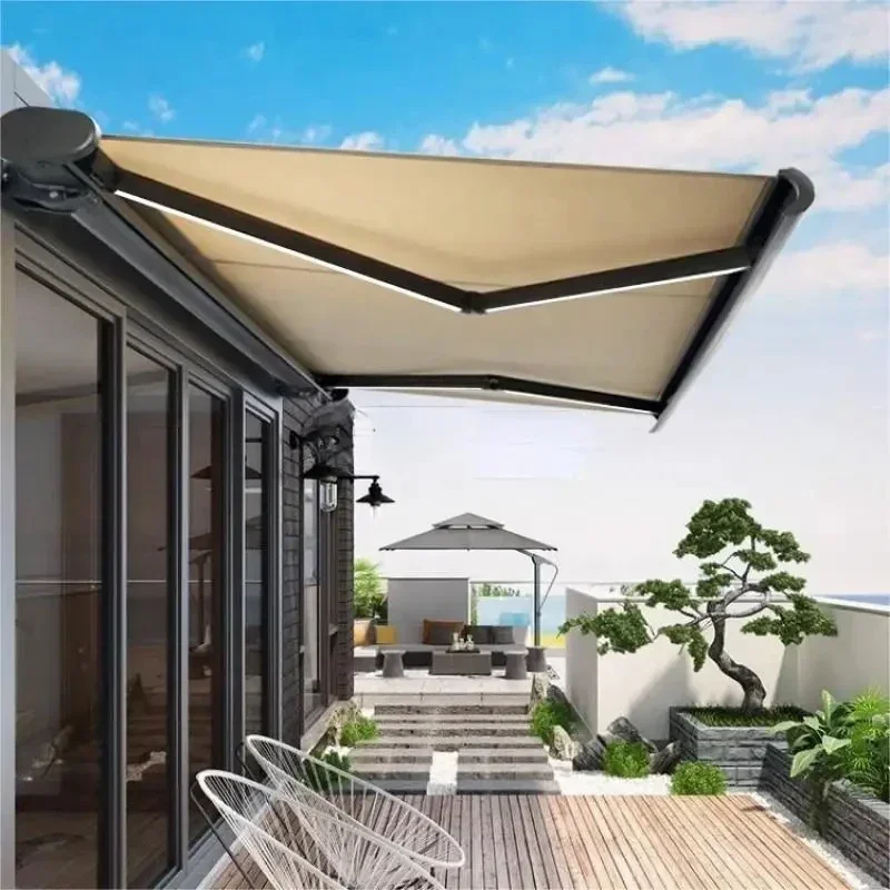 

Outdoor luxury awning terrace waterproof full box retractable awning with LED lights