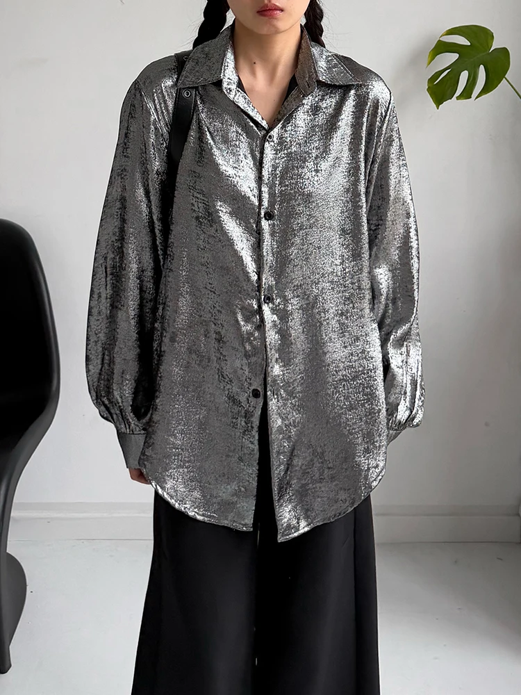 

Reflective Loose Long Sve Women's irt Dra Casual Sle Fi Girl Design Thin irt Casual Wind for Spring Season