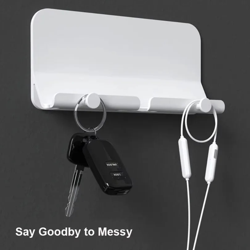 Portable 2 in 1 Hanging Phone Holder & Double Hook Wall Mounted with Charger Hole for All Smartphone Key Wired Headphone Bracket image 6