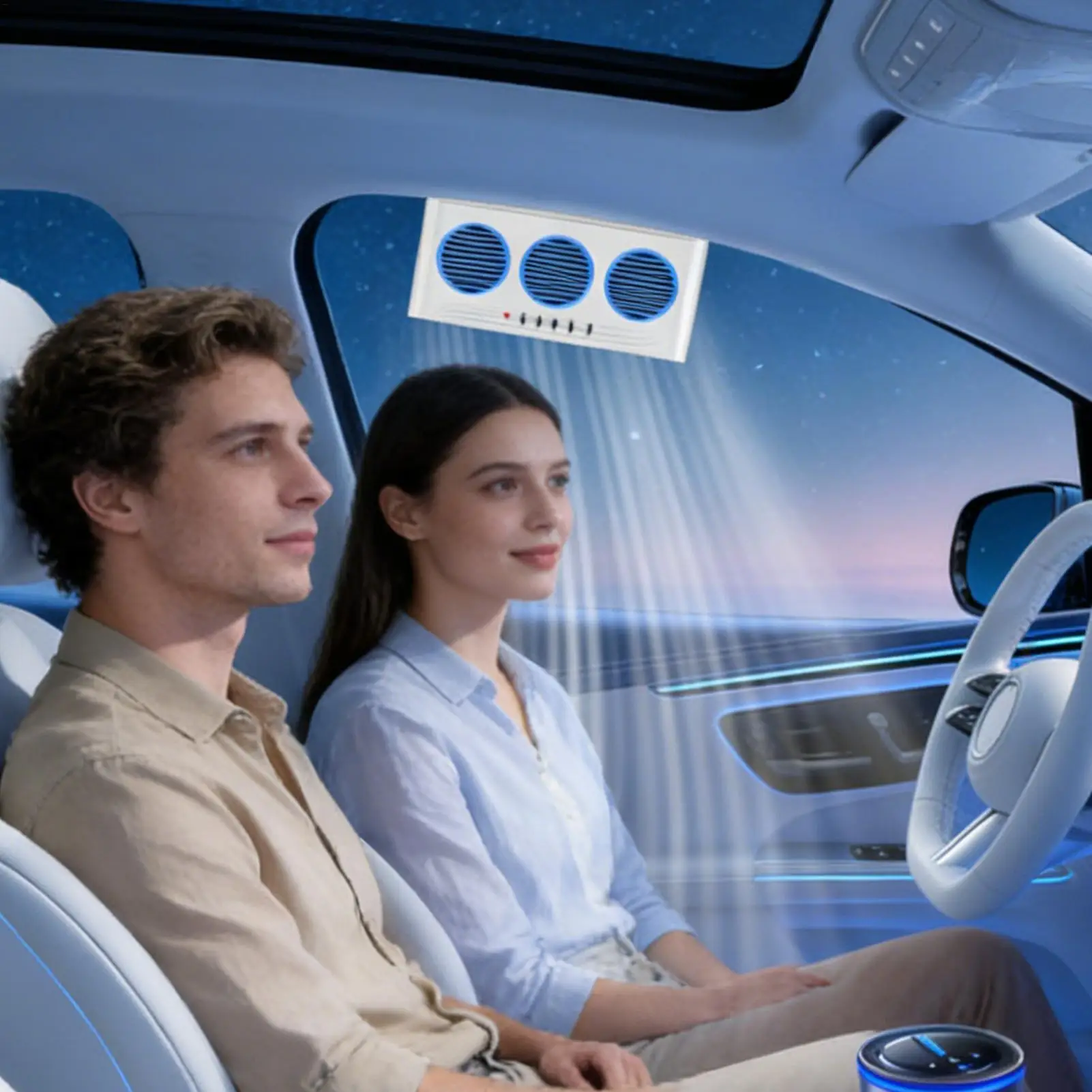 Solar Car Fan Three Outlets Air Purifier Cooler With Light Car Window Fan For Van Truck Highway Vehicle RV SUV Daily Driving