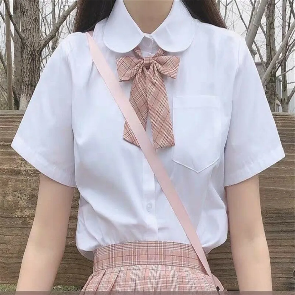 Uniforme escolar japonés para niñas, camisa blanca de manga corta, vestido escolar Jk, traje de marinero, Tops, uniformes de trabajo con cuello redondo para mujeres