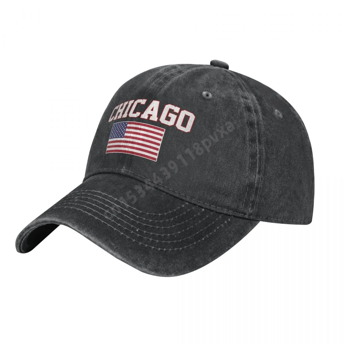 Chicago America Flag USA United States City Charcoal Washed Denim Baseball Cap Men Classic Vintage Cotton Dad Trucker Hat