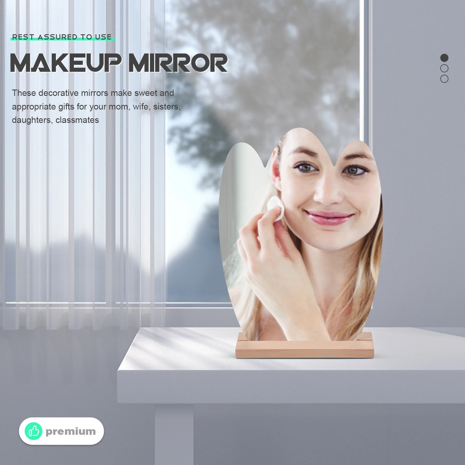 

Portable Acrylic Makeup Mirror Irregular Shaped Wooden Stand Tabletop Vanity Home Desk Dorm Decor Gift Movable Makeup Mirror