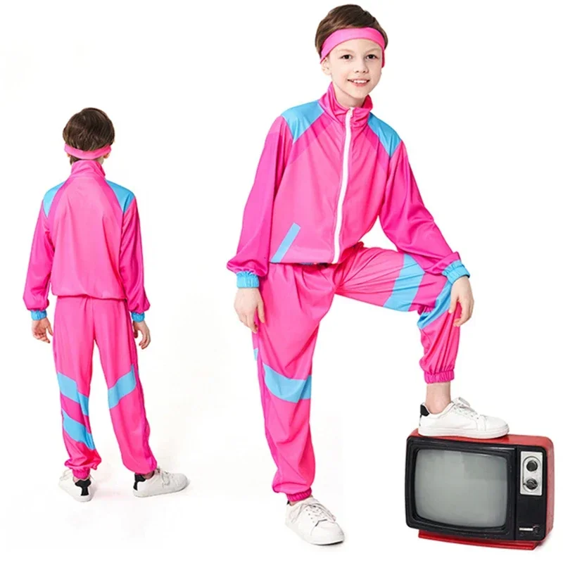 Children Carnival Cosplay Unisex Vintage Party 70S 80S Rock Disco Outfits Stage Performance Baseball Suit Kids Halloween Co MN12