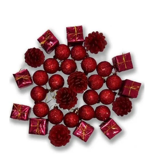 33 piece Mixed Pine Tree Ornament Red