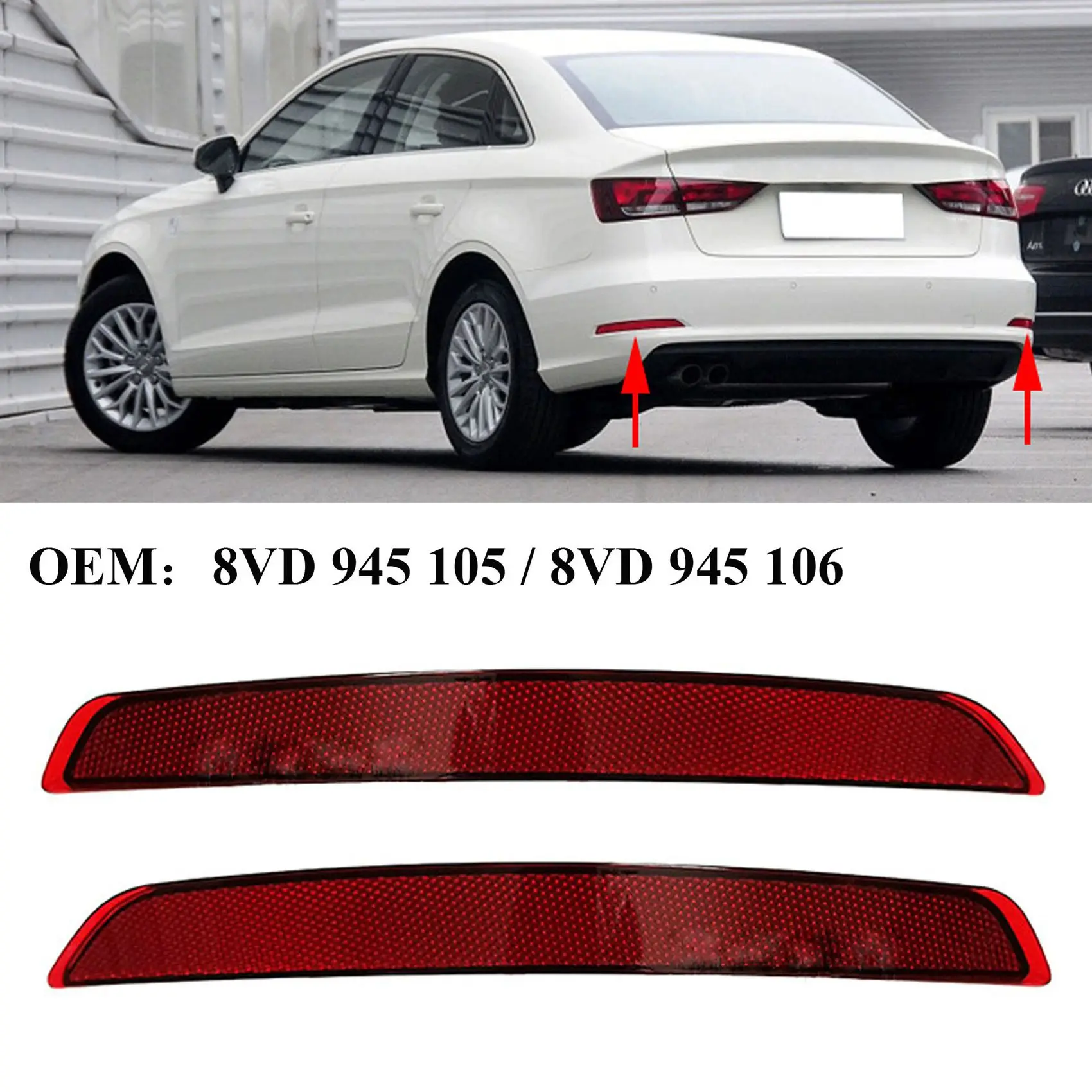 Car Rear Bumper Reflector for Audi A3 Sedan 2014-2016 Rear Bumper Warning Lights 8VD 945 106 (Red, Right)