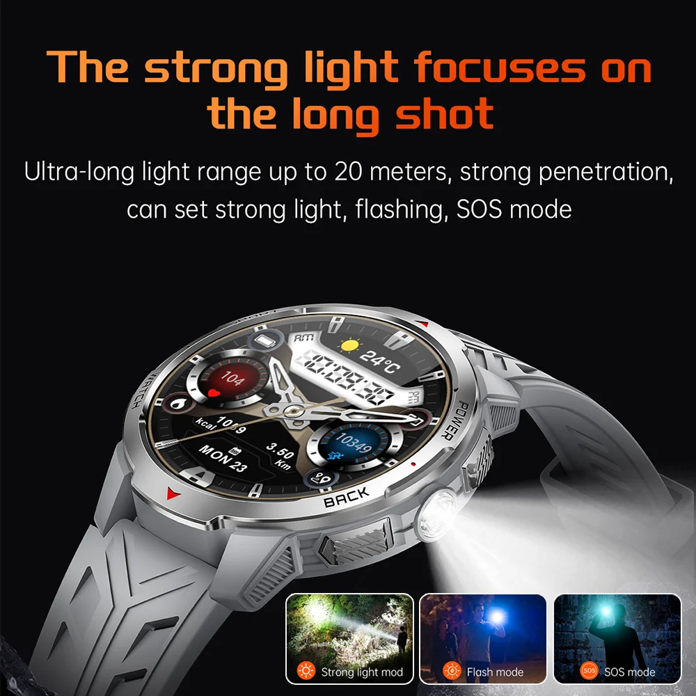 Smartwatch męski 1100mAh, wojskowy, outdoorowy, z kompasem, zegarek sportowy, wodoodporny IP68, HD, połączenia Bluetooth, smartwatch dla Huawei 2025 NOWOŚĆ