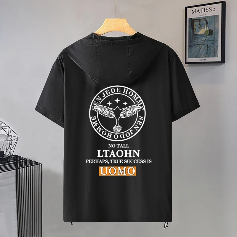 Extra Large Size Ice Silk T Shirt Men Big 5XL Short Sleeve Tee Summer Quick Dry Hood Shirt Plus Size Thin T-shirt Male 10XL 9XL