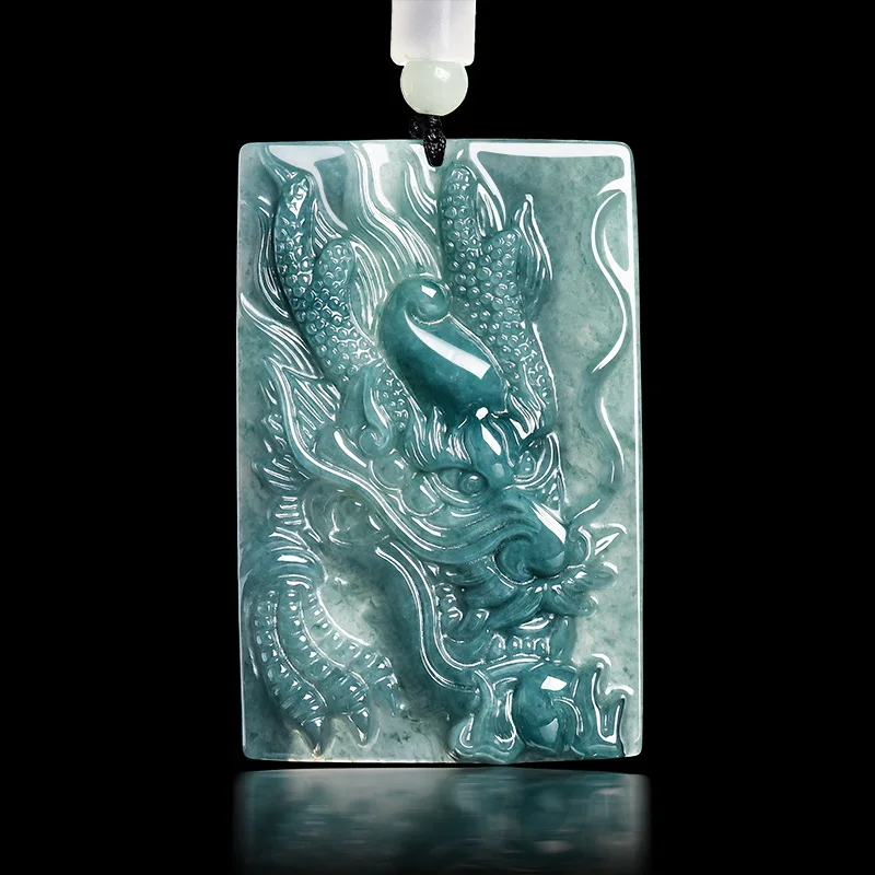 

Natural A-grade Jade Blue Water Domineering Zodiac Dragon Tag Pendant Ice Jadeite Men Women's Necklace Accessories Amulet Gift