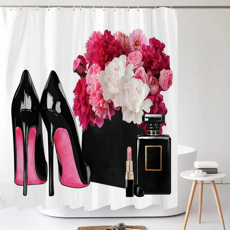 Fashion high heels perfume shower curtain printed polyester fabric sexy woman bathroom curtains washable cortisas home decor