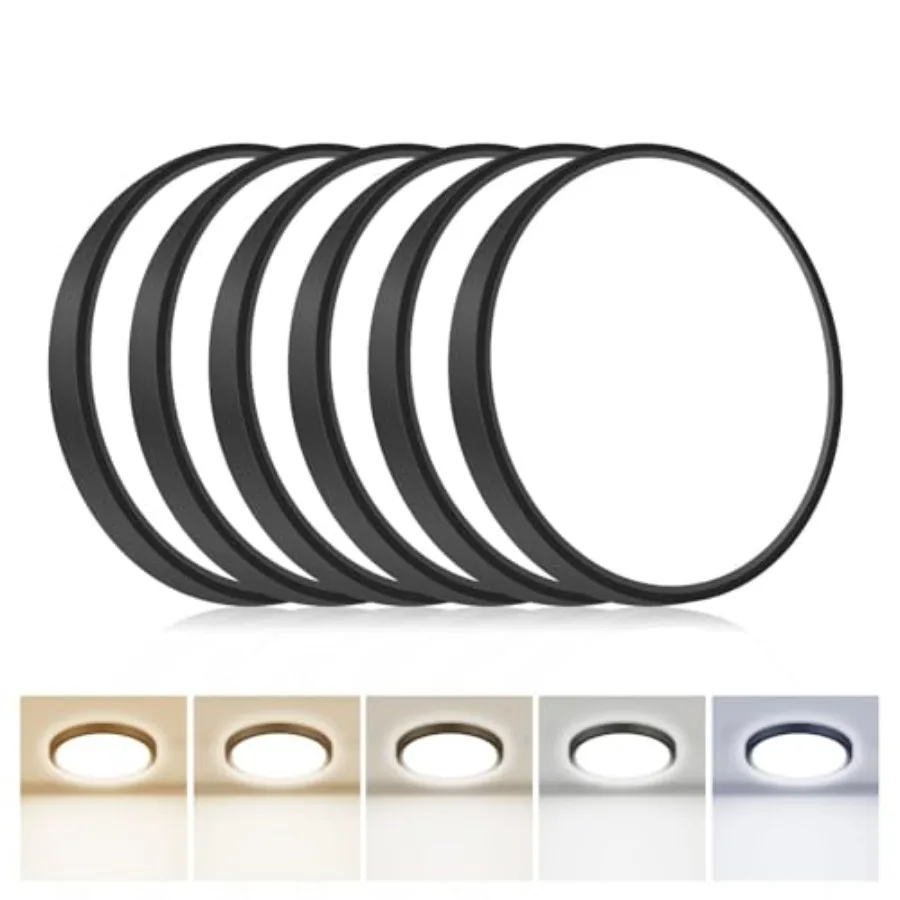 6PACK Flush Mount LED Ceiling Light Fixture 5CCT 9Inch 18W and 200W Equivalent Closet Light Fixture, Small Round Slim Surface C