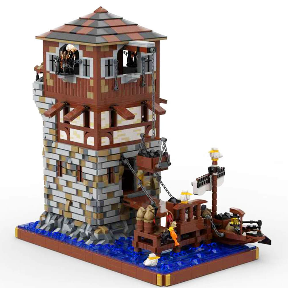 

Gobricks MOC Ретро Средневековый маяк Вид на улицу Архитектура Набор строительных блоков Древний Египет Порт Башня Образовательные кирпичи Игрушки