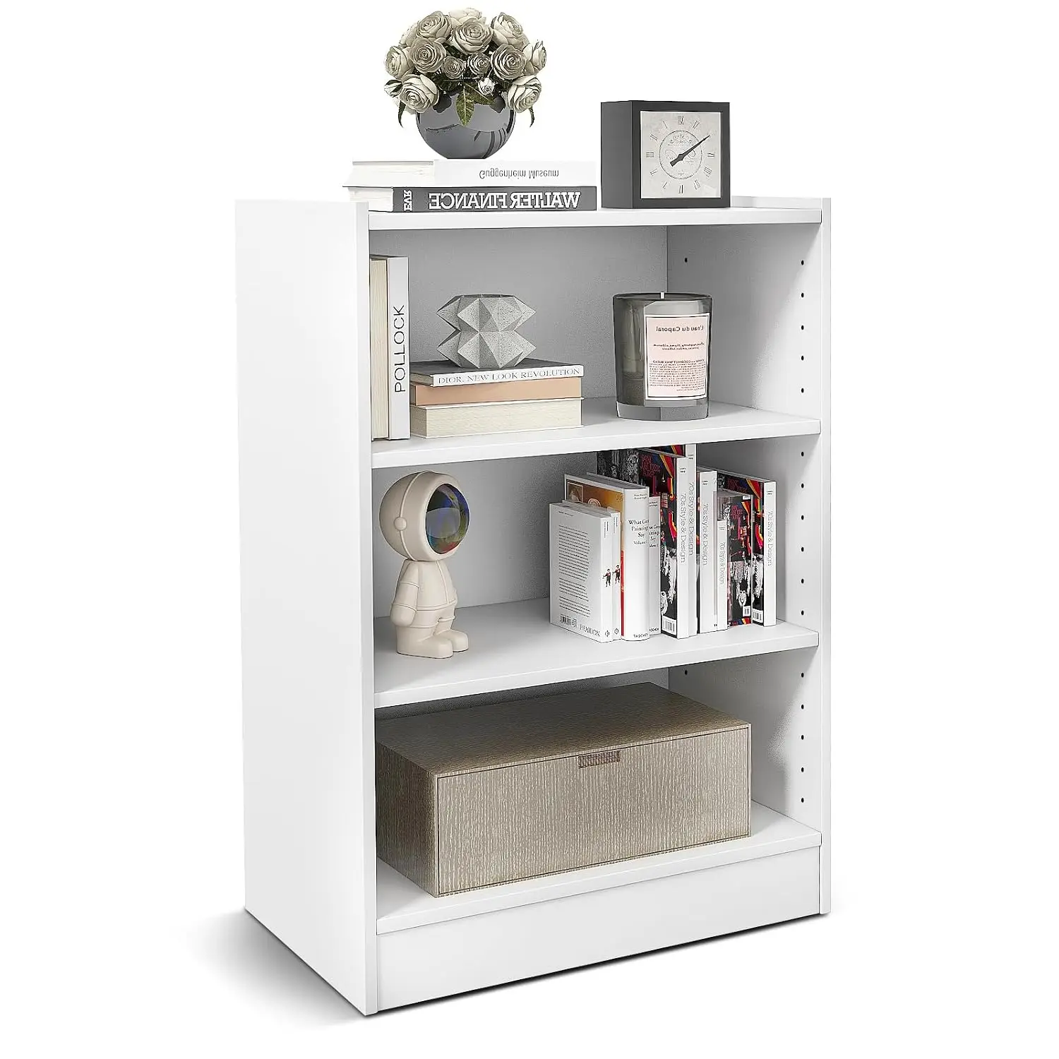 3-Cube Open Bookcase with Adjustable Shelves & Storage Organizer for Living Room Study, White, Customized